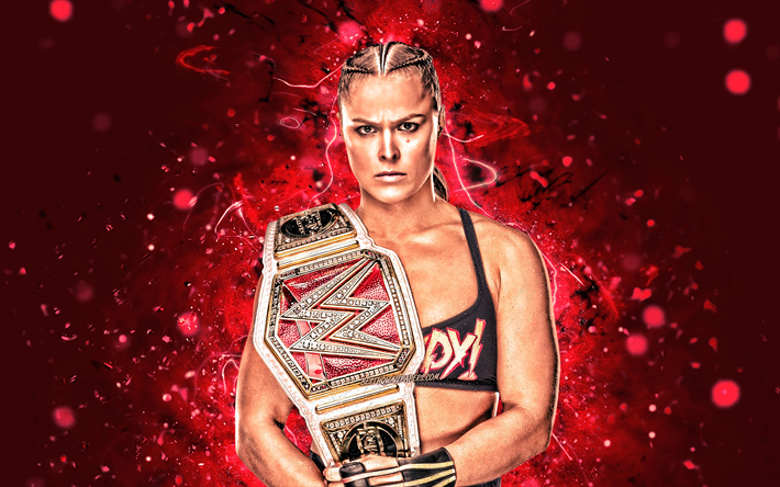 Ronda Rousey, 4k, amerikansk brottare, WWE, brottning, neon lights, Ronda Jean Rousey, kvinnliga brottare, Ronda Rousey 4K, brottare