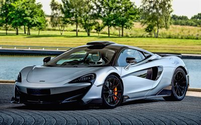 McLaren 600LT, 4k, supercars, 2019 cars, tuning, silver 600LT, english cars, McLaren