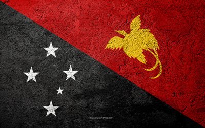 Flag of Papua New Guinea, concrete texture, stone background, Papua New Guinea flag, Oceania, Papua New Guinea, flags on stone