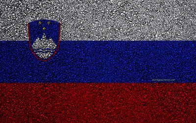 Bandiera della Slovenia, asfalto, trama, bandiera su asfalto, Slovenia, bandiera, Europa, le bandiere dei paesi europei