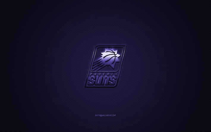 Phoenix Suns, American basketball club, NBA, purple logo, purple carbon fiber background, basketball, Phoenix, Arizona, USA, National Basketball Association, Phoenix Suns logo