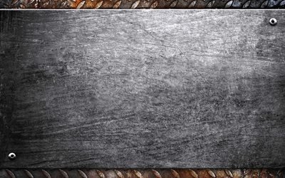 グランジ板金, 4k, 金属の質感, グランジ, 灰色の金属の背景, 金属プレート, 金属背景
