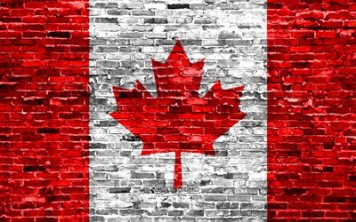 4k, Kanadan lippu, tiilet rakenne, Pohjois-Amerikassa, kansalliset symbolit, Lippu Kanada, brickwall, Kanada 3D flag, Pohjois-Amerikan maissa, Kanada