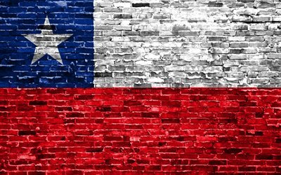4k, Chilen lippu, tiilet rakenne, Etel&#228;-Amerikassa, kansalliset symbolit, brickwall, Chile 3D flag, Etel&#228;-Amerikan maissa, Chile