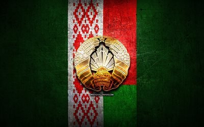 Belarus National Football Team, golden logo, Europe, UEFA, green metal background, Belorussian football team, soccer, FFB logo, football, Belarus