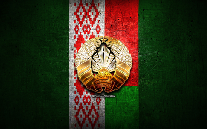 Bielorr&#250;ssia Equipa Nacional De Futebol, ouro logotipo, Europa, A UEFA, metal verde de fundo, Belorussian de time de futebol, futebol, FFB logotipo, Bielorr&#250;ssia