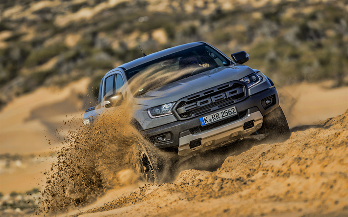 Ford Ranger Raptor, 4k, deserto, 2019 Auto, HDR, fuoristrada, nuovo Ford Ranger, tuning, Ford