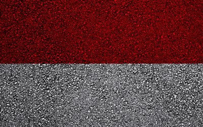 Flaggan i Monaco, asfalt konsistens, flaggan p&#229; asfalt, Monacos flagga, Europa, Monaco, flaggor f&#246;r europeiska l&#228;nder