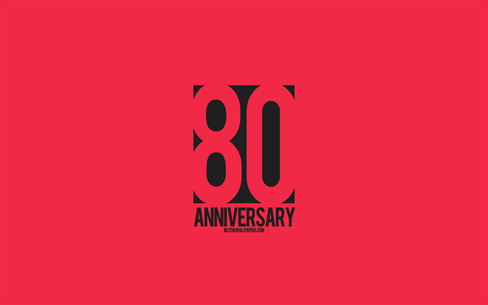 80th Anniversary sign, minimalism style, red background, creative art, 80 years anniversary, typography, 80th Anniversary