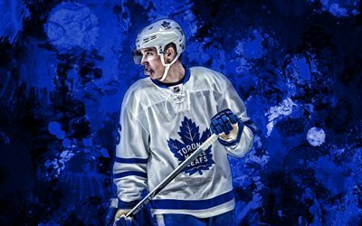 Mitchell Marner, blue paint splashes, hockey stars, Toronto Maple Leafs, NHL, hockey players, Marner, grunge art, hockey, USA