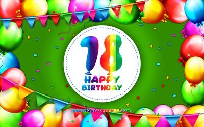 Happy 18th birthday, 4k, colorful balloon frame, Birthday Party, purple background, Happy 18 Years Birthday, creative, 18th Birthday, Birthday concept, 18th Birthday Party