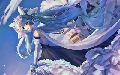Hatsune Miku, paisagens de cidade, Vocaloid, menina com o cabelo azul, Miku Hatsune, Vocaloid Caracteres, mang&#225;