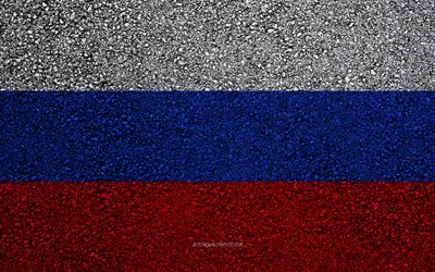 Flag of Russia, asphalt texture, flag on asphalt, Russia flag, Europe, Russian Federation, flags of european countries