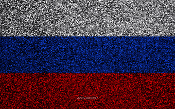 Bandeira da R&#250;ssia, a textura do asfalto, sinalizador no asfalto, A r&#250;ssia bandeira, Europa, Federa&#231;&#227;o Russa, bandeiras de pa&#237;ses europeus