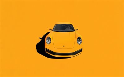 Porsche 911, minimal, cr&#233;atif, fond jaune, supercars, Porsche