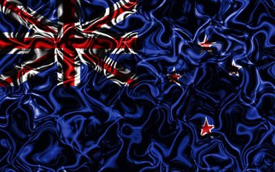 4k, Bandeira da Nova Zel&#226;ndia, resumo de fuma&#231;a, Oceania, s&#237;mbolos nacionais, Nova Zel&#226;ndia bandeira, Arte 3D, Nova Zel&#226;ndia 3D bandeira, criativo, Oceania pa&#237;ses, Nova Zel&#226;ndia