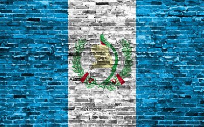 4k, Guatemalan flag, bricks texture, North America, national symbols, Flag of Guatemala, brickwall, Guatemala 3D flag, North American countries, Guatemala