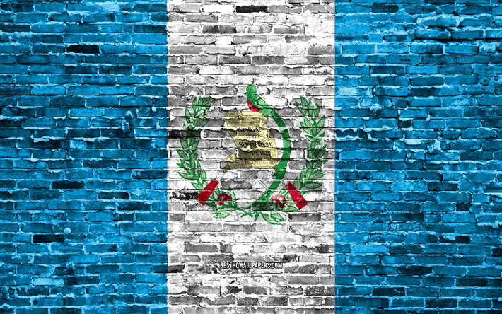 4k, eine guatemaltekische flagge, ziegel-textur, nordamerika, die nationalen symbole, die flagge von guatemala, brickwall, guatemala 3d-flagge, guatemala