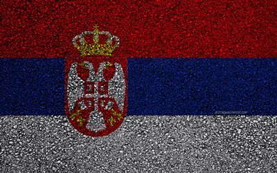 Flag of Serbia, asphalt texture, flag on asphalt, Serbia flag, Europe, Serbia, flags of european countries