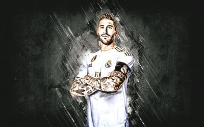 Sergio Ramos, O Real Madrid, Jogador de futebol espanhol, defender, pedra criativo fundo, A Liga, Espanha, futebol