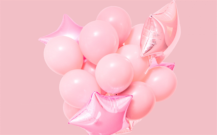 rosa ballons, b&#252;ndel von luftballons, rosa hintergrund, hintergrund mit rosa ballons