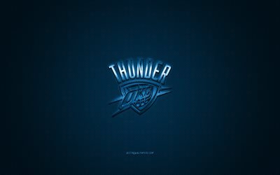 Oklahoma City Thunder, American basketball club, NBA, blue logo, blue carbon fiber background, basketball, Oklahoma City, Oklahoma, USA, National Basketball Association, Oklahoma City Thunder logo