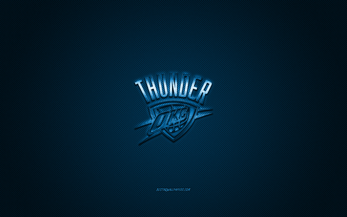 Oklahoma City Thunder, Amerikan basketbol kul&#252;b&#252;, NBA, mavi logo, mavi karbon fiber arka plan, basketbol, Oklahoma City, Oklahoma, ABD Ulusal Basketbol Birliği, Oklahoma City Thunder logosu