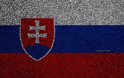 Bandiera della Slovacchia, asfalto, trama, bandiera su asfalto, Slovacchia, bandiera, Europa, le bandiere dei paesi europei