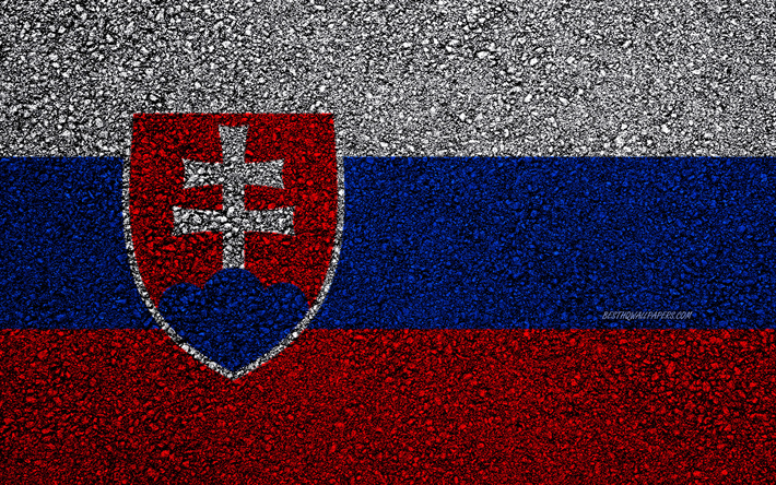 Flagga Slovakien, asfalt konsistens, flaggan p&#229; asfalt, Slovakiens flagga, Europa, Slovakien, flaggor f&#246;r europeiska l&#228;nder
