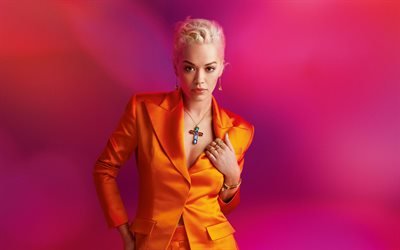 4k, Rita Ora, 2019, brittisk s&#229;ngerska, supercars, Rita Ora Sahatciu, orange kostym, brittiska k&#228;ndis, Rita Ora photoshoot