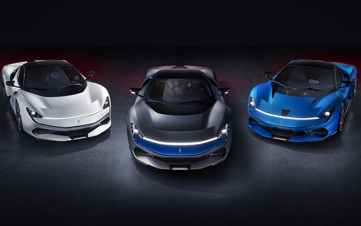 Battista Pininfarina, 2019, hypercars, sininen coupe, valkoinen coupe, hopea coupe, italian urheiluautoja, Pininfarina