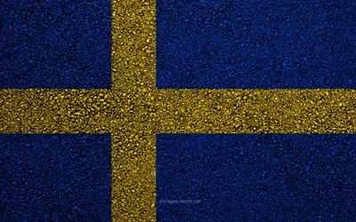 Bandeira da Su&#233;cia, a textura do asfalto, sinalizador no asfalto, Su&#233;cia bandeira, Europa, Su&#233;cia, bandeiras de pa&#237;ses europeus