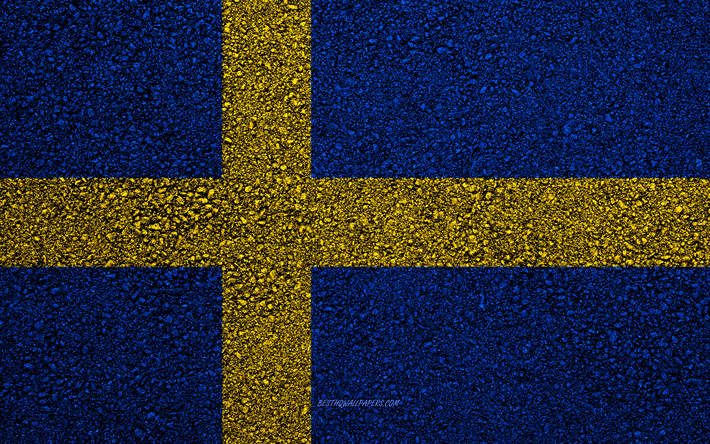 Bandiera della Svezia, asfalto, trama, bandiera su asfalto, Svezia, bandiera, Europa, le bandiere dei paesi europei
