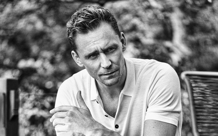 Tom Hiddleston, l&#39;acteur anglais, le portrait, la photographie, le monochrome, la star d&#39;hollywood
