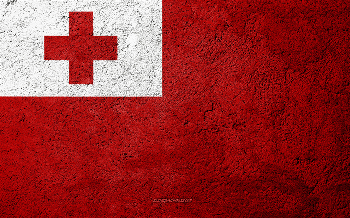 Taş &#252;zerinde Tonga bayrağı, beton doku, taş, arka plan, Tunga bayrak, Okyanusya, Tonga, bayraklar