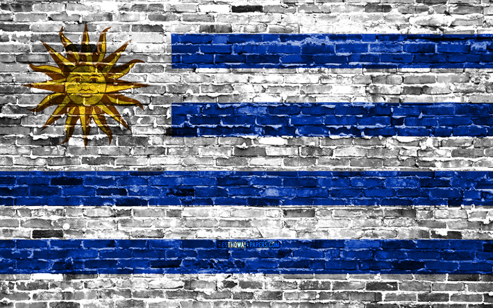 4k, Uruguays flagga, tegel konsistens, Sydamerika, nationella symboler, Flaggan i Uruguay, brickwall, Uruguay 3D-flagga, Sydamerikanska l&#228;nder, Uruguay