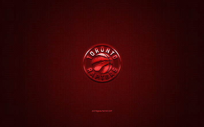 Toronto Raptors, Kanadan basketball club, NBA, punainen logo, punainen hiilikuitu tausta, koripallo, Toronto, Kanada, USA, National Basketball Association, Toronto Raptors-logo