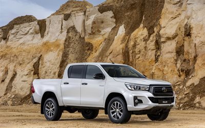 Toyota Hilux, Special Edition, 2019, front view, new white Hilux, white pickup truck, japanese cars, Toyota