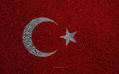 Flag of Turkey, asphalt texture, flag on asphalt, Turkey flag, Europe, Turkey, flags of european countries