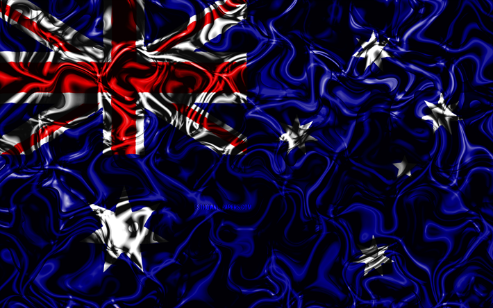 4k, Australiens flagga, sammanfattning r&#246;k, Oceanien, nationella symboler, 3D-konst, Australien 3D-flagga, kreativa, Oceanian l&#228;nder, Australien