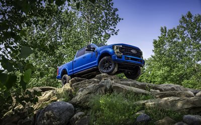 Ford F-250, 2020, Tremor Off-Road Package, Ford F-Series Super Duty, blue pickup truck, front view, exterior, new blue F-250, american cars, Ford