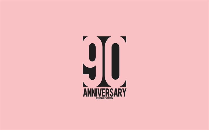 90&#186; Anivers&#225;rio sinal, o estilo de minimalismo, fundo rosa, arte criativa, 90 anos de anivers&#225;rio, tipografia, 90&#186; Anivers&#225;rio
