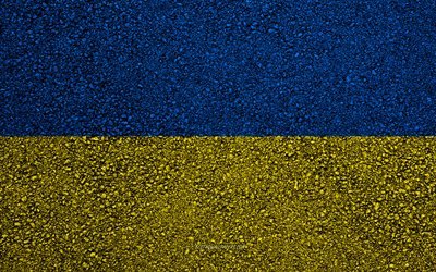 La bandera de Ucrania, el asfalto de la textura, de la bandera en el asfalto, la bandera de Ucrania, Europa, Ucrania, las banderas de los pa&#237;ses europeos, la bandera de ucrania