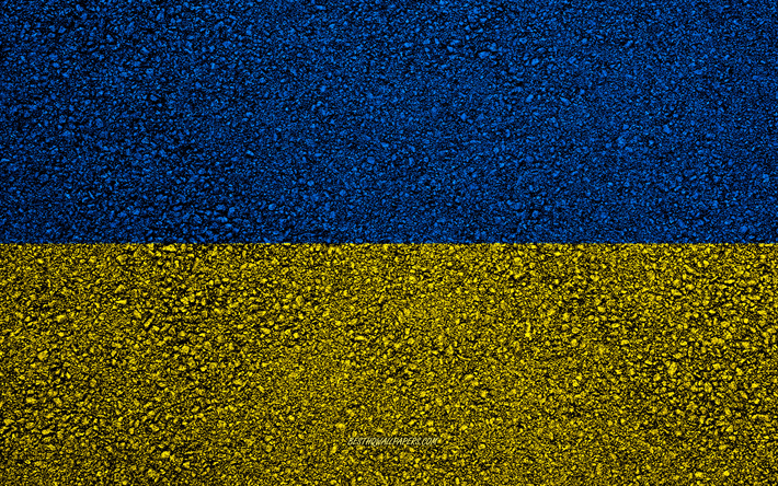 Bandeira da Ucr&#226;nia, a textura do asfalto, sinalizador no asfalto, Ucr&#226;nia bandeira, Europa, Ucr&#226;nia, bandeiras de pa&#237;ses europeus, Bandeira ucraniana
