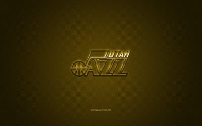 De Jazz de l&#39;Utah, de l&#39;American club de basket-ball, NBA, jaune logo jaune en fibre de carbone de fond, basket-ball, Salt Lake City, Utah, etats-unis, la National Basketball Association, Utah Jazz logo