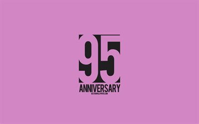 95th Anniversary sign, minimalism style, purple background, creative art, 95 years anniversary, typography, 95th Anniversary