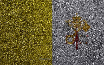 Flag of Vatican City, asphalt texture, flag on asphalt, Vatican City flag, Europe, Vatican City, flags of european countries