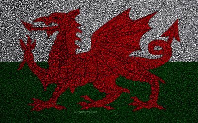 Bandiera del Galles, asfalto, trama, bandiera su asfalto, in Galles, bandiera, Europa, Galles, le bandiere dei paesi europei