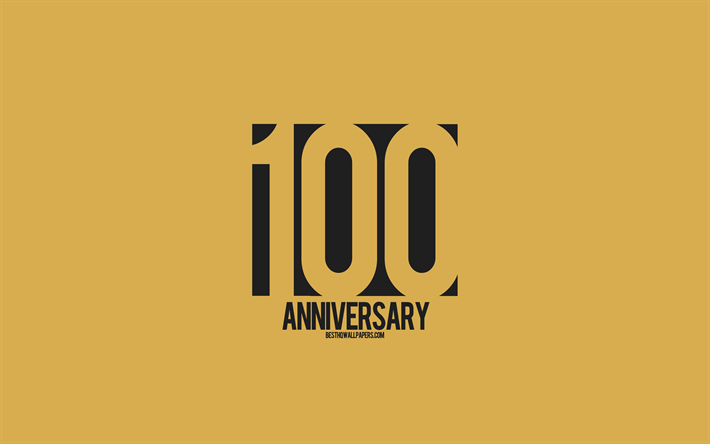 100th Anniversary sign, minimalism style, golden background, creative art, 100 years anniversary, typography, 100th Anniversary