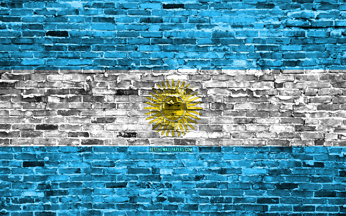 4k, bandera Argentina, los ladrillos, la textura, Am&#233;rica del Sur, los s&#237;mbolos nacionales, la Bandera de Argentina, brickwall, Argentina en 3D de la bandera de pa&#237;ses de Am&#233;rica del Sur, Argentina